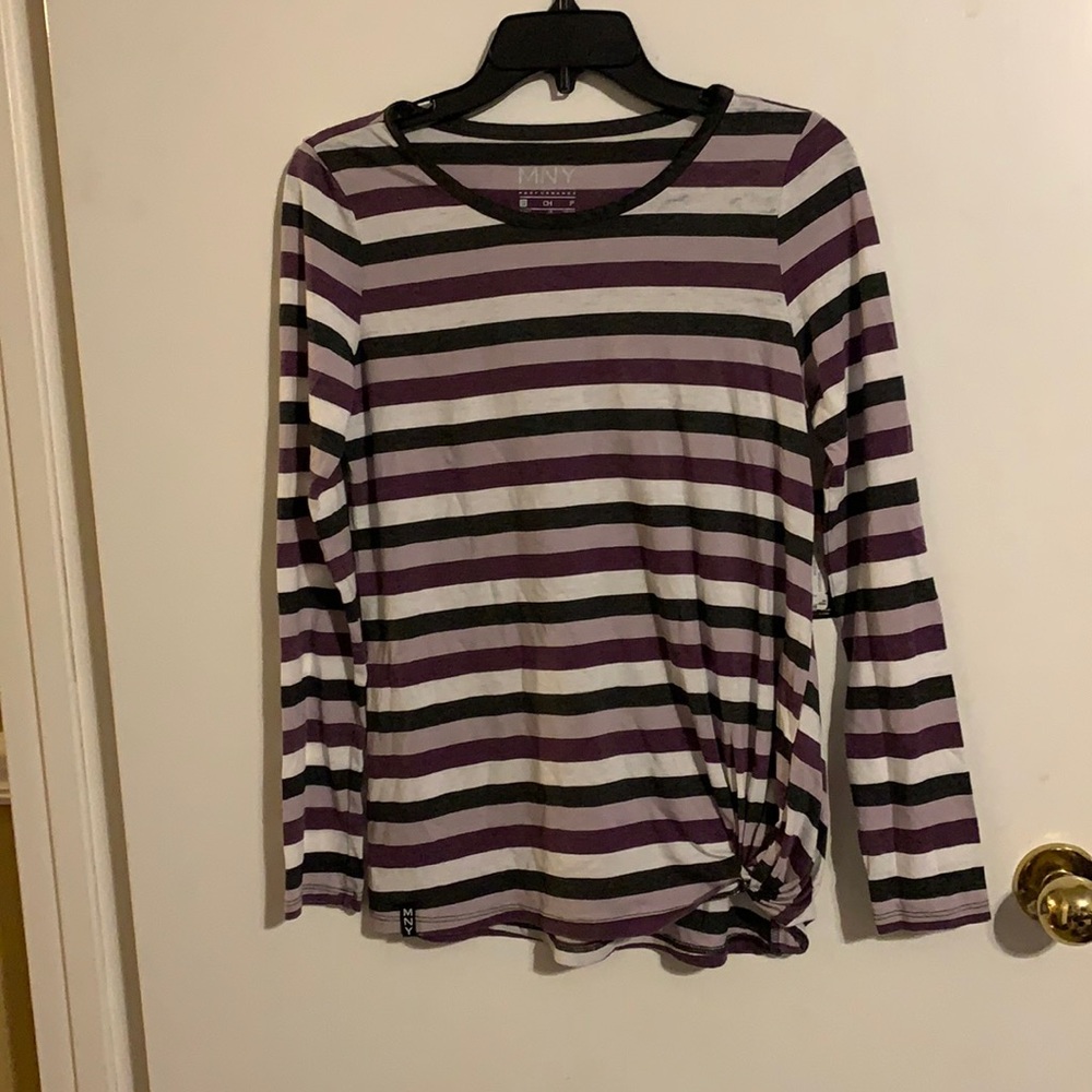 Striped long sleeve shirt with knot at bottom